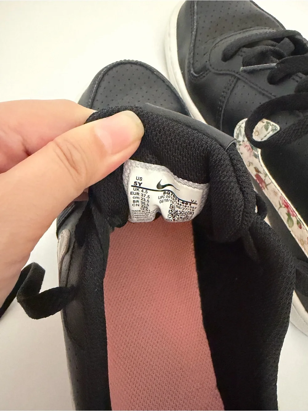 Nike Kids Black Sneakers with Floral White Swoosh